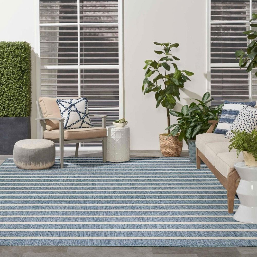 Nourison Positano POS03 Navy and Ivory 7&#39; x 10&#39; Indoor/Outdoor Area Rug, , large
