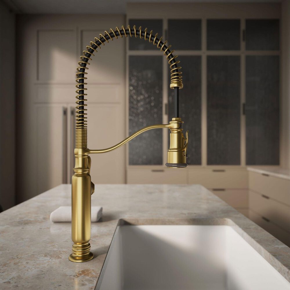 Kohler Tournant Semi-Professional Pull Down Kitchen Sink Faucet in Vibrant Brushed Moderne Brass, , large