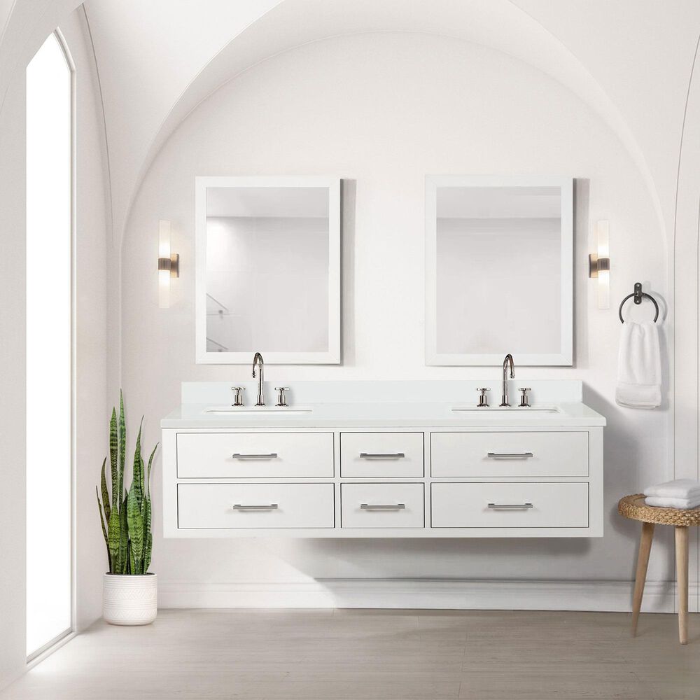 Lexora Home Castor 72&quot; Double Bathroom Vanity in White with 2 cm White Quartz Top and Rectangular Sinks, , large