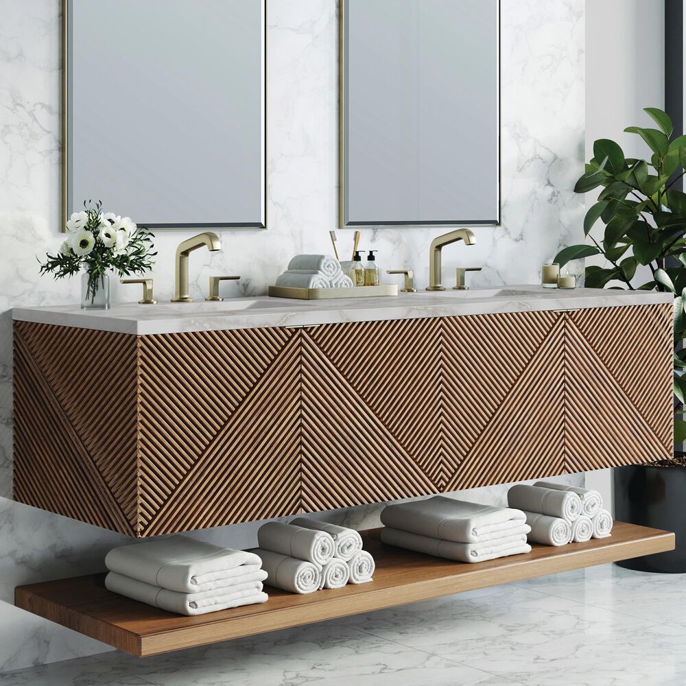 James Martin Vanities Marcello 72" Wall Mounted Double Bathroom Vanity in Chestnut with 3 cm Victorian Silver Quartz Top and Rectangular Sinks, , large