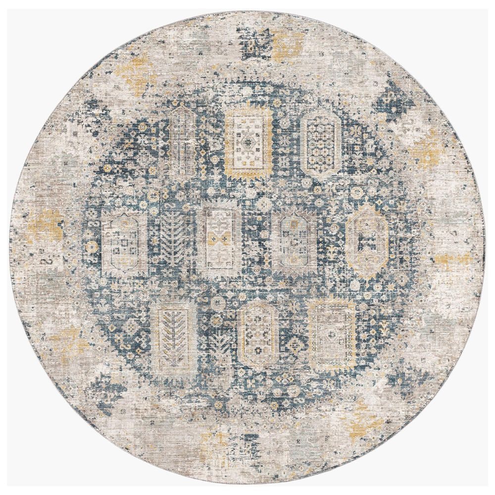 Surya Carlisle CSI2319 5&#39;3&quot; Round Dark Brown, Medium Gray, Off-White, Olive and Dark Blue Area Rug, , large