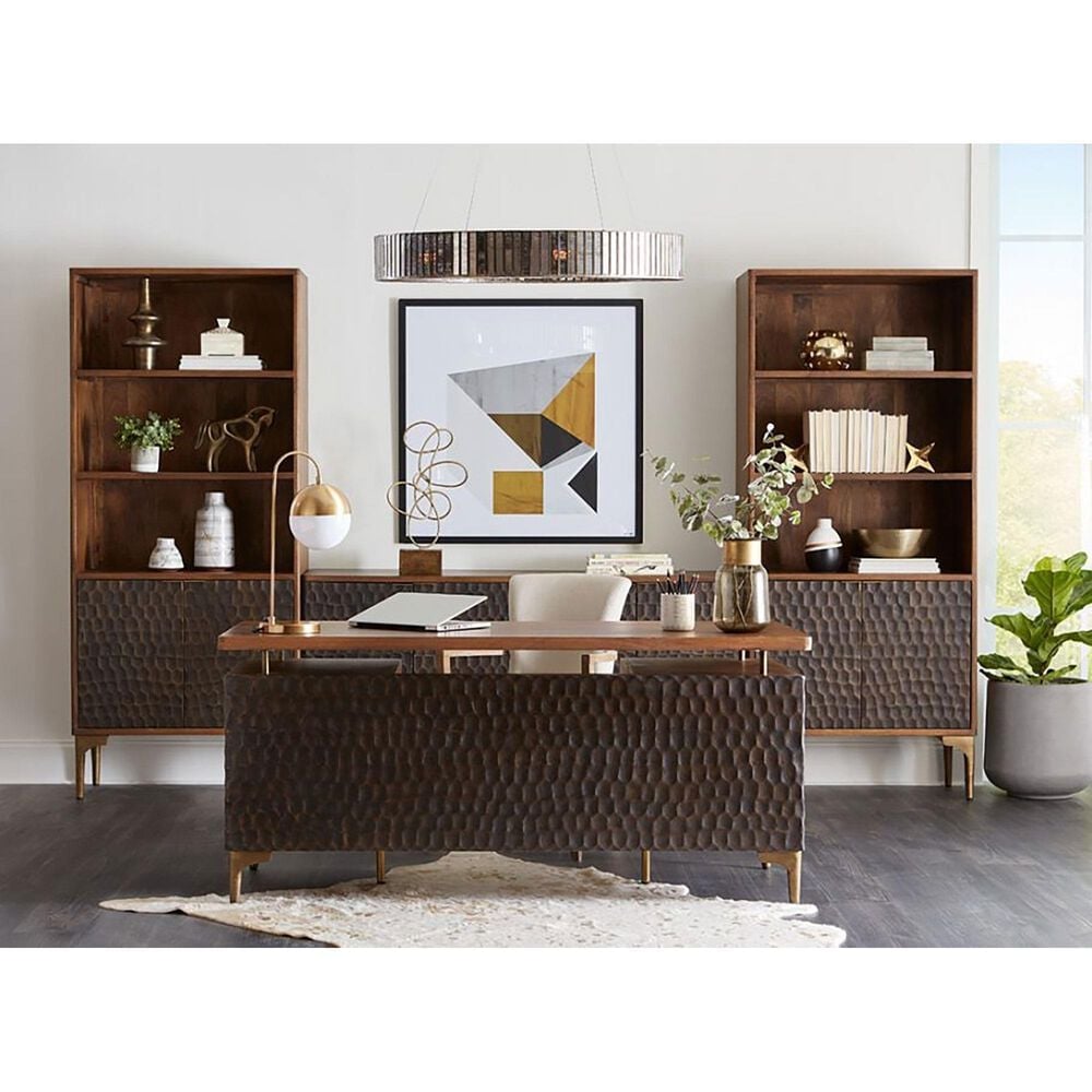 Home Trends &amp; Design Santa Cruz 3-Shelf Bookcase in Walnut and Antique Gold, , large