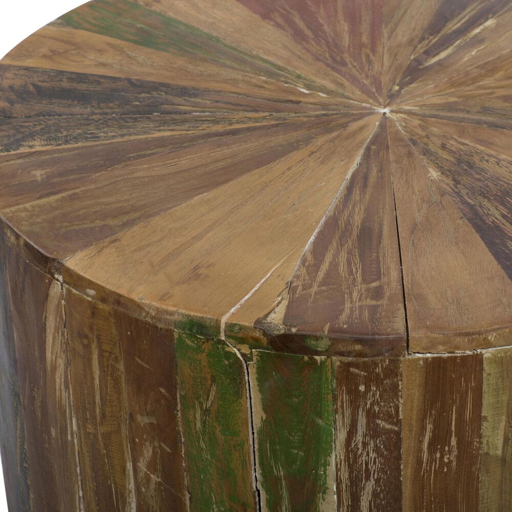 Maple and Jade Handmade Pinwheel Drum Accent End Table in Light Brown, , large