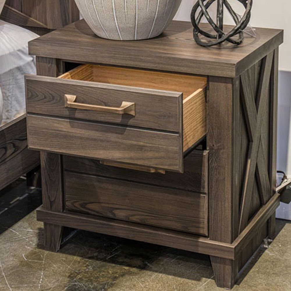 Ashley Vonitta Bay 2 Drawer Nightstand in Dark Brown with USB Ports, , large