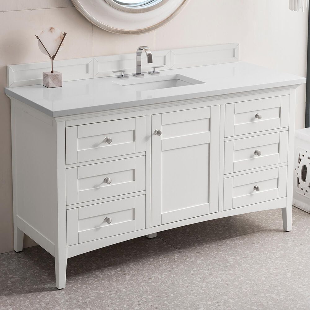 James Martin Vanities Palisades 72" Double Bathroom Vanity in Bright White with 3 cm White Zeus Quartz Top and Rectangular Sinks, , large