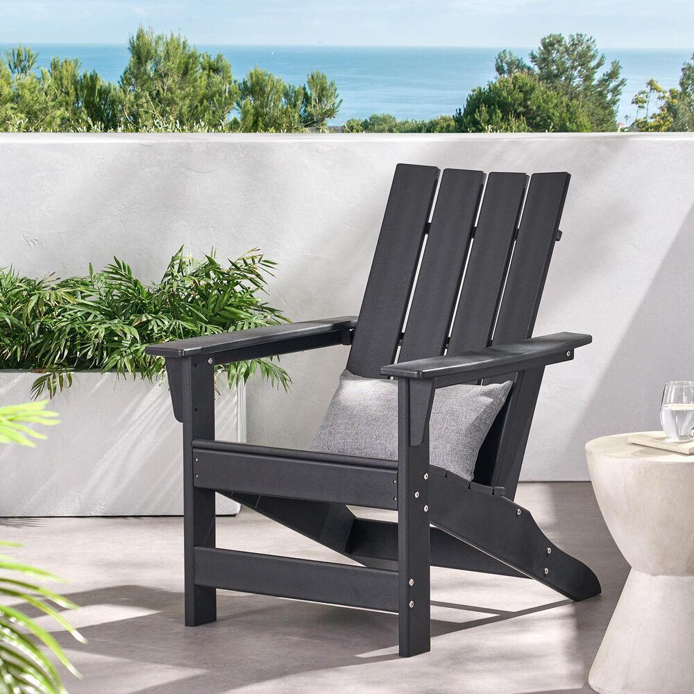 Hearth and Haven Encino Outdoor Plastic Adirondack Chair in Black, , large