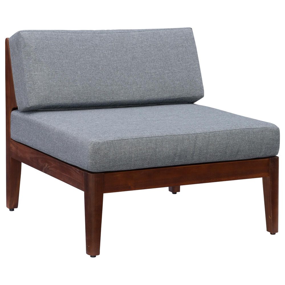 Linon Home Decor Summerlyn Patio Middle Chair with Walnut Frame in Grey, , large