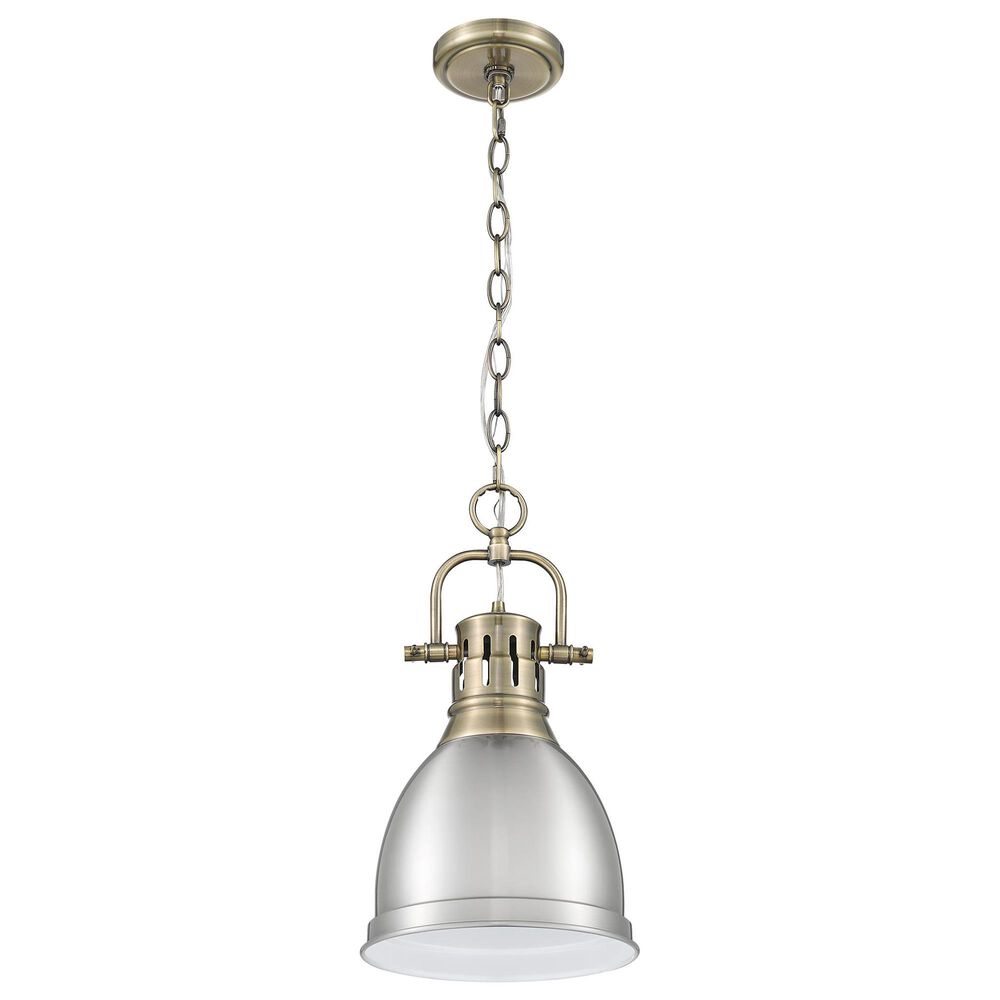 Golden Lighting Duncan 1-Light Small Pendant with Chain and Pewter Shade in Aged Brass, , large