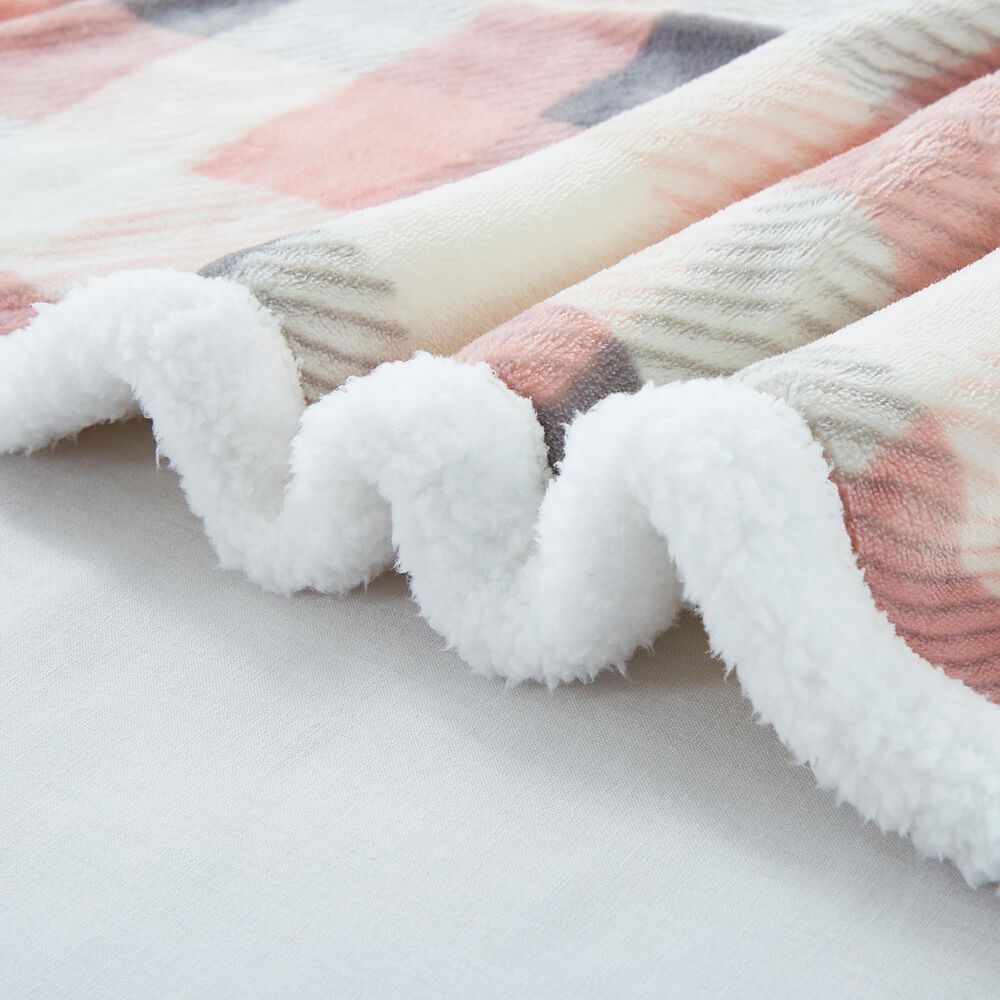 Duke Imports Flannel Sherpa Plaid Throw in Pink and Grey, , large