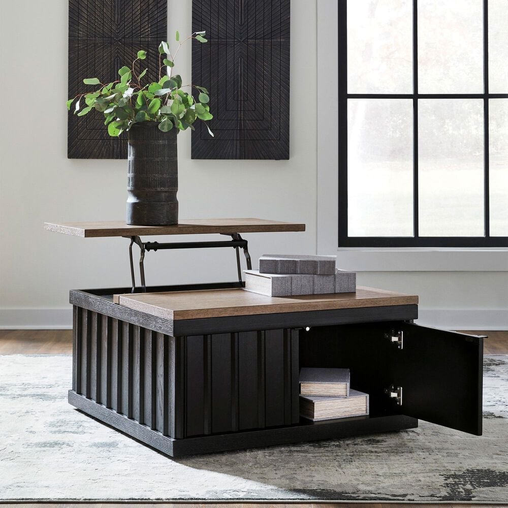 Ashley Rylandyn Lift-Top Coffee Table in Matte Black and Light Brown, , large