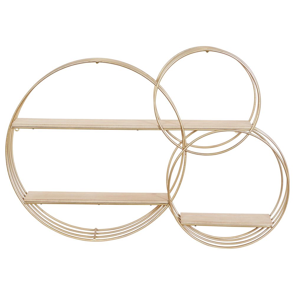 Maple and Jade 37&quot; x 26&quot; Wall Shelf in Gold and Natural Brown, , large