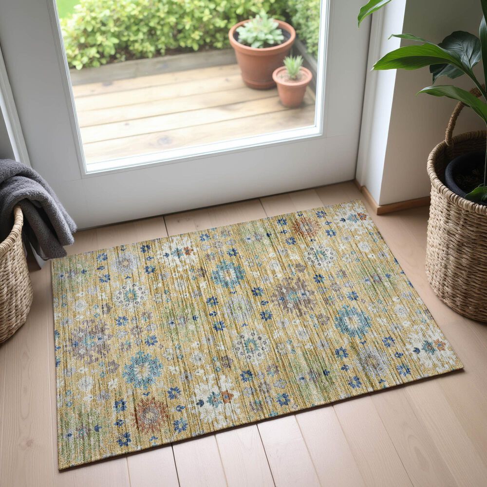 Dalyn Rug Company Silk Road Turmeric, Gold, Blue, Copper, Ivory, Taupe and Aloe 1&#39;8&quot; x 2&#39;6&quot; Area Rug, , large
