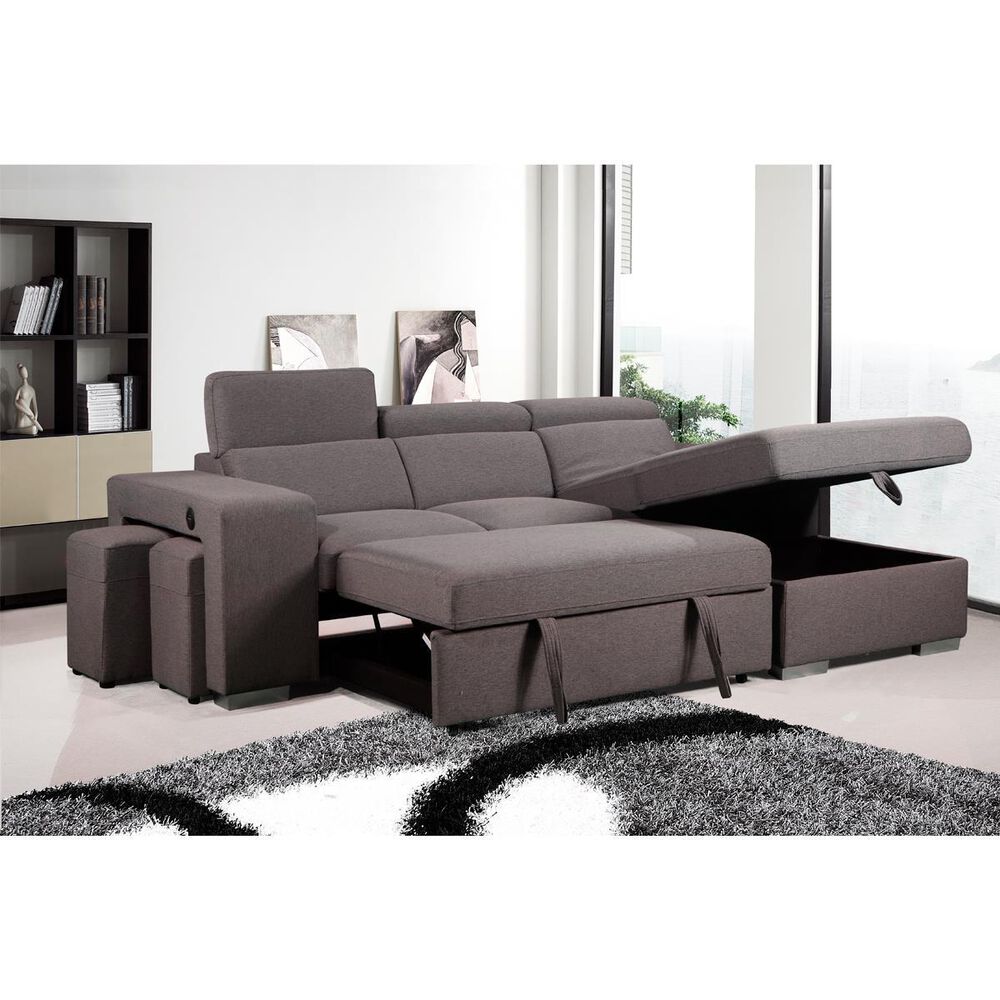 Amalfi Home Furniture Positano 2-Piece Sleeper Sectional in Urban Pepper, , large