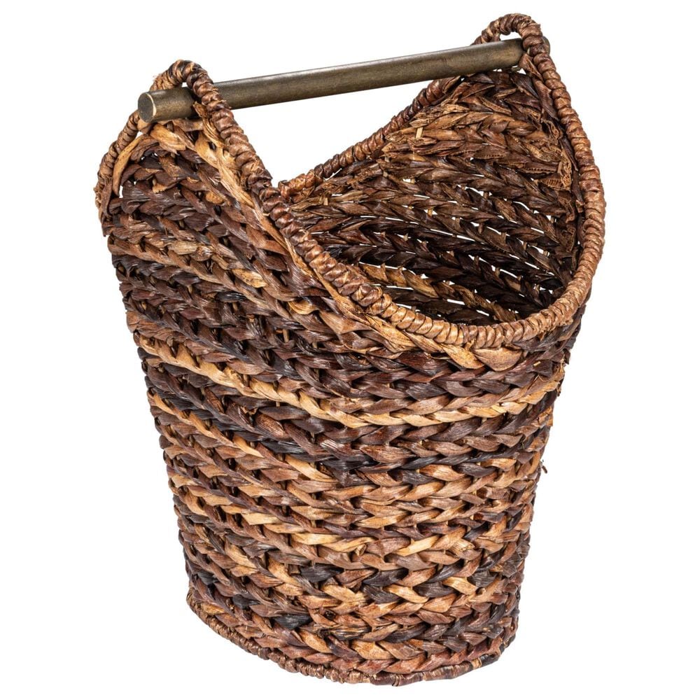 Creative Coop Braided Bankuan Toilet Paper Basket with Wood Handle in Dark Brown, , large