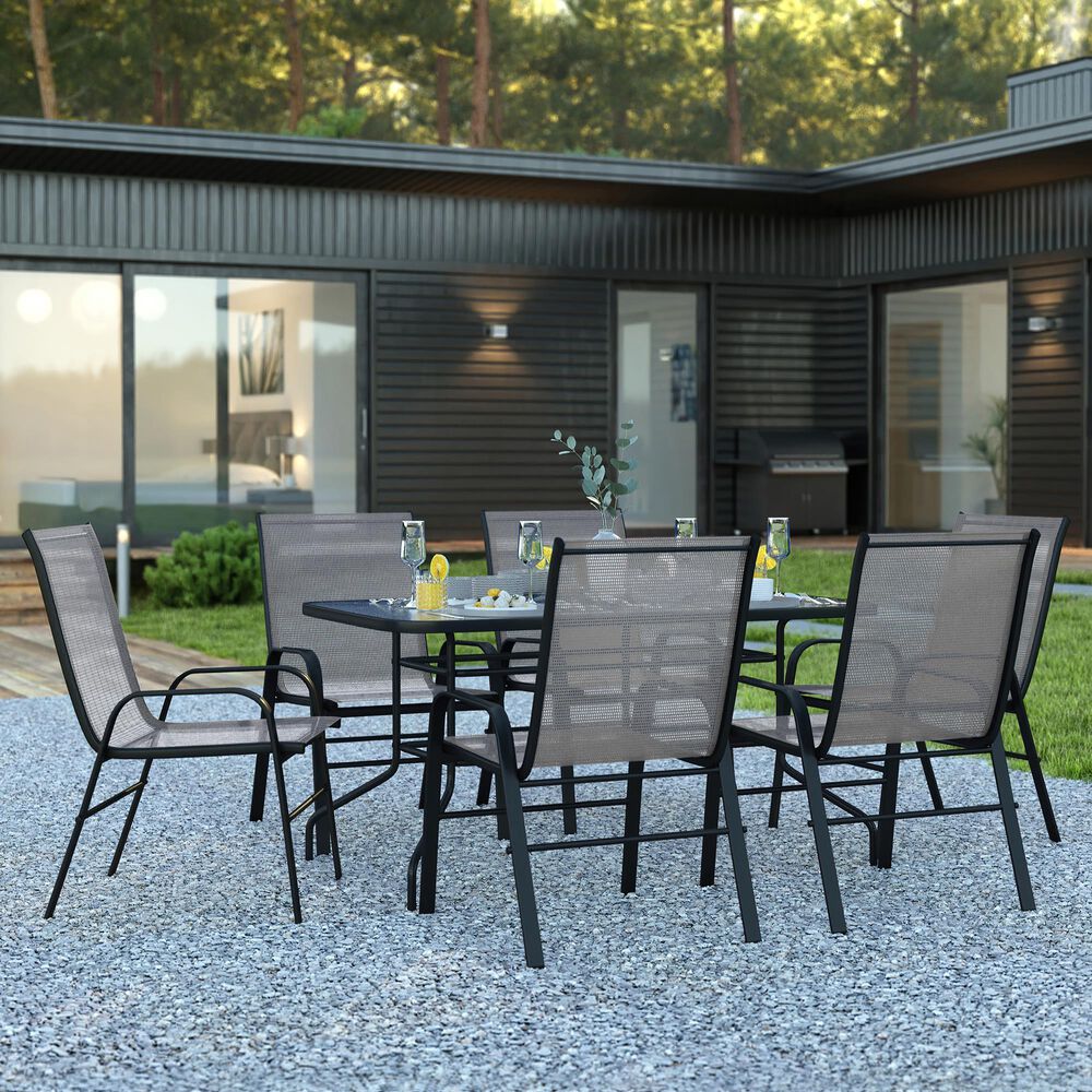 Flash Furniture Brazos 7-Piece Patio Dining Set in Black, , large