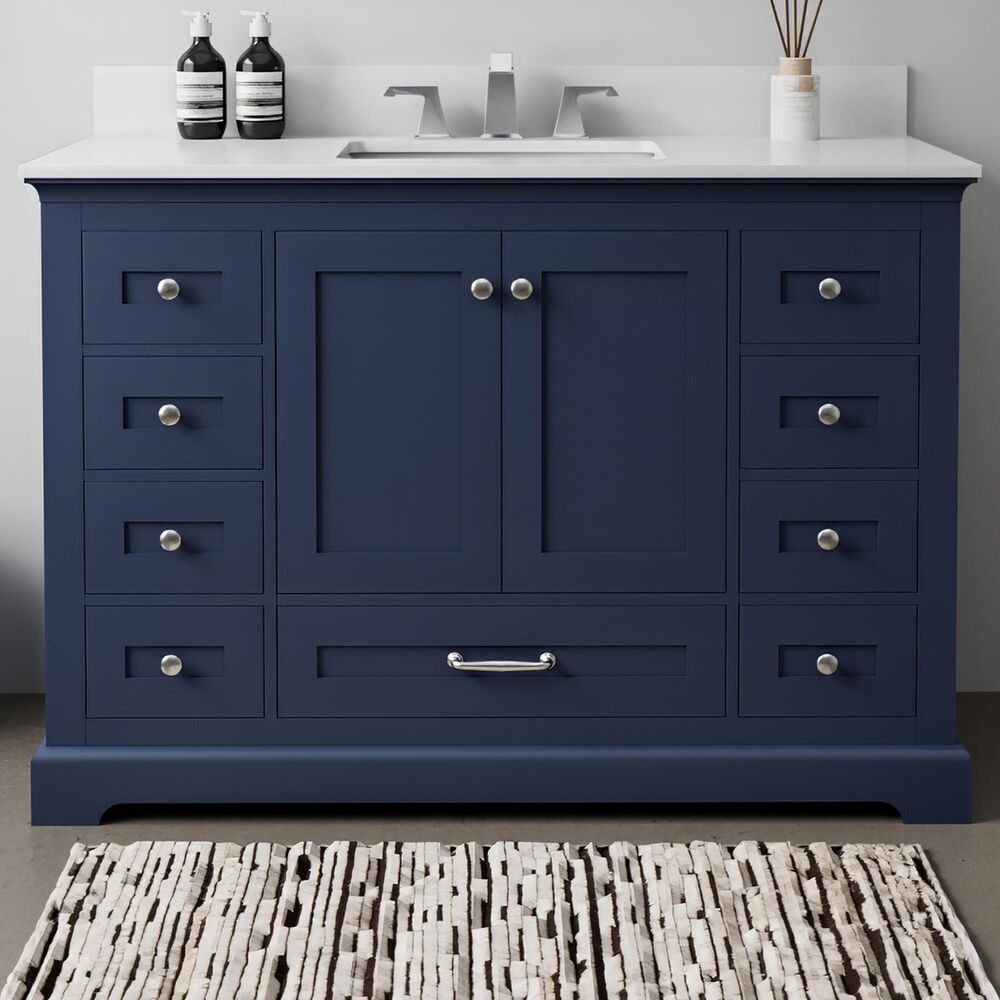 Lexora Home Dukes 48" Single Bathroom Vanity in Navy Blue with 2 cm White Cultured Marble Top and Rectangular Sink, , large