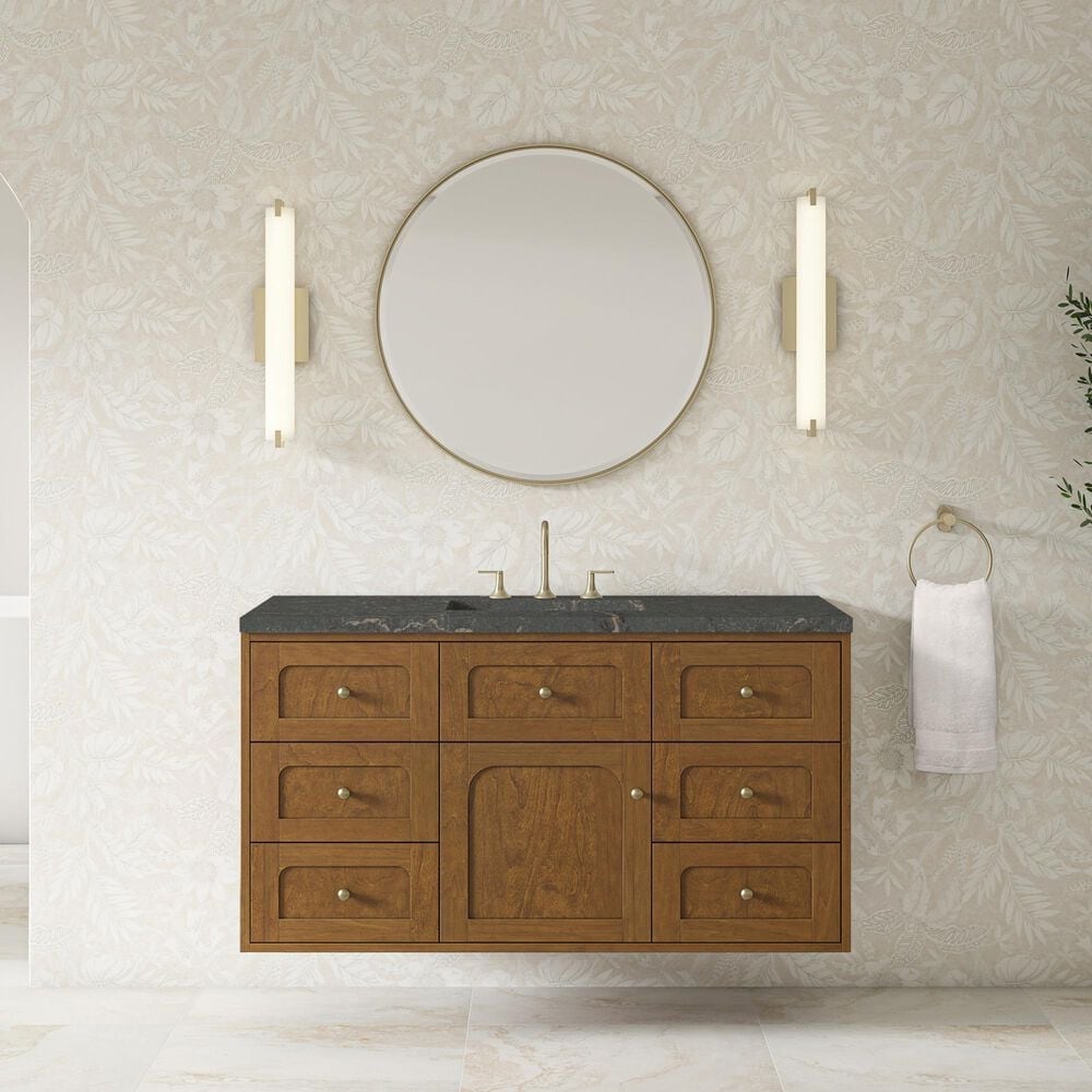James Martin Laurent 48" Single Bathroom Vanity in Honey Oak with 3 cm Parisien Bleu Silestone Top, Rectangular Sink and FreePower Wireless Charger, , large