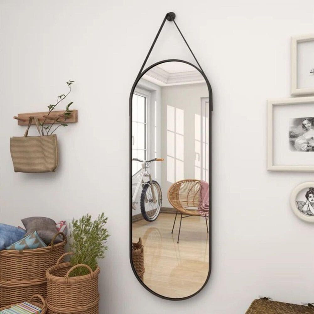 HOMLUX 16" x 48" Oval Wall Mirror in Black, , large