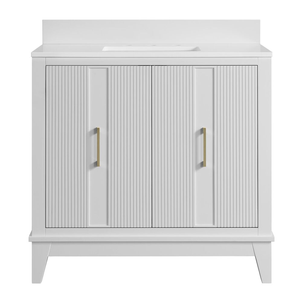37B Fenwick 36" Single Bathroom Vanity in Bright White with Glossy White Composite Stone Top and Backsplash, , large