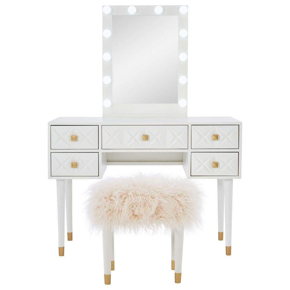 Linon Home Decor Geo Vanity with Stool in White, , large