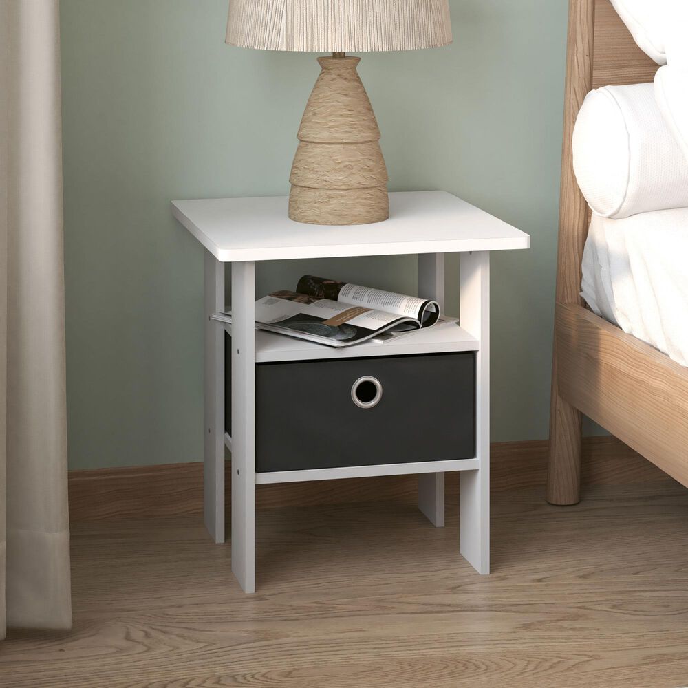 HOMLUX 2-Piece 1-Shelf End Table with Bin Drawer in White, , large