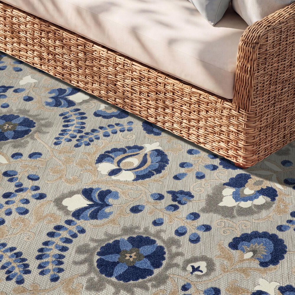 Nourison Aloha ALH17 Natural and Blue 9' x 12' Indoor/Outdoor Area Rug, , large