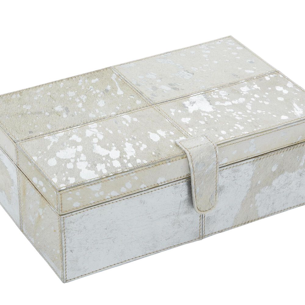 Maple and Jade 2-Piece Handmade Cowhide Storage Decorative Box Set in Silver, , large