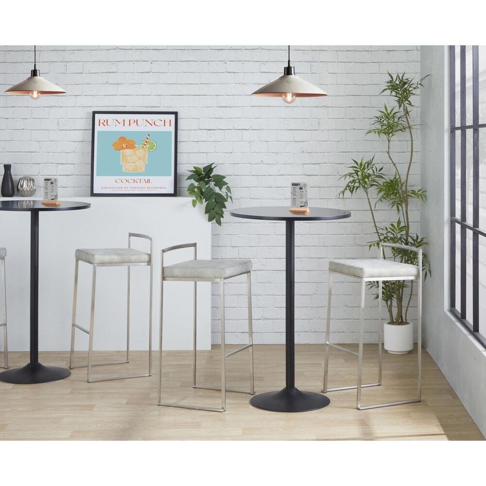 LumiSource Fuji 30" Stacker Bar Stool with Light Grey Cowboy Upholstery in Stainless Steel (Set of 2), , large