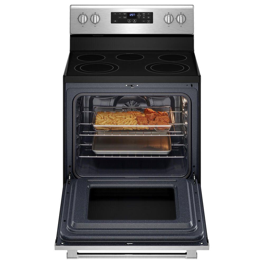 MAYTAG 2-Piece Kitchen Package with 5.3 Cu. Ft. Freestanding Electric Range and 1.1 Cu. Ft. Over-the-Range Microwave in Fingerprint Resistant Stainless Steel, , large