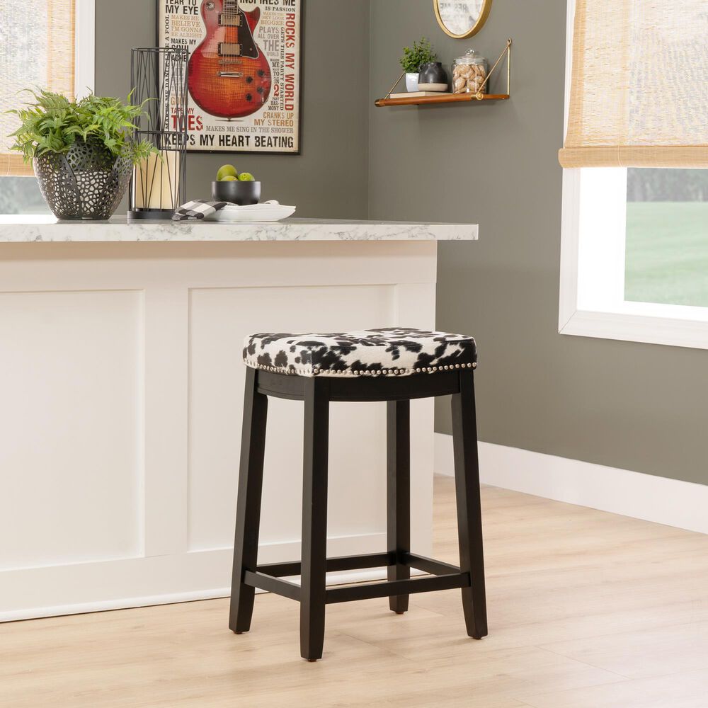 Linon Home Decor Claridge Counter Stool with Black Cow Print Cushion in Black, , large