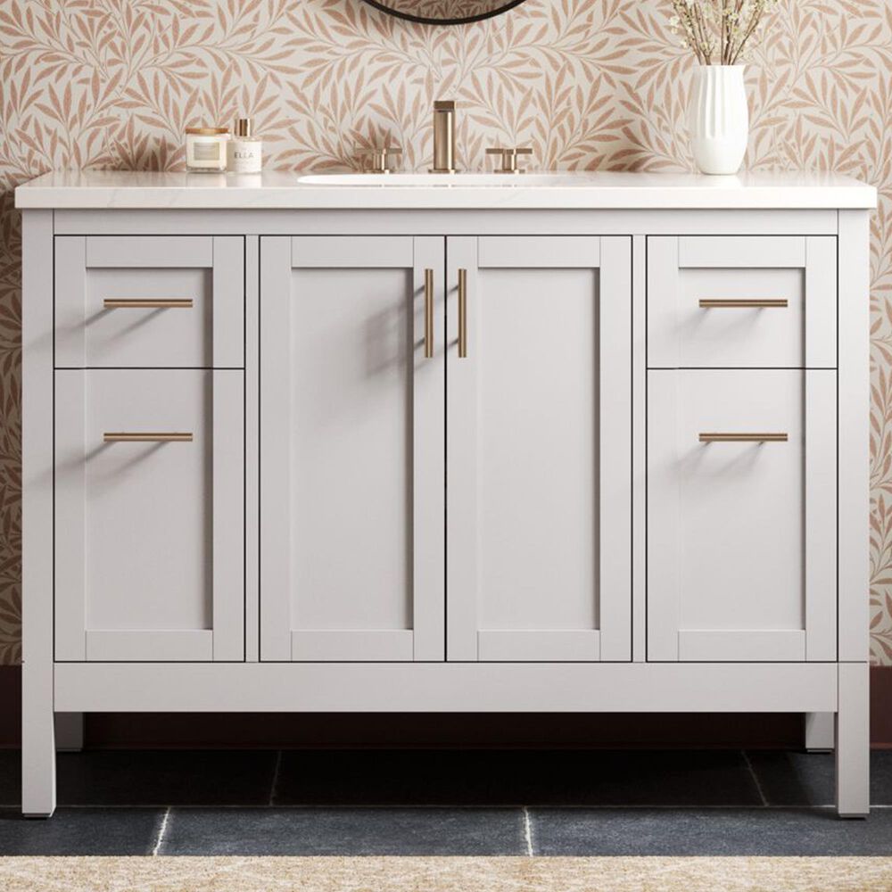 Kohler Hadron 48" Single Bathroom Vanity in Atmos Grey with 3 cm Bianco Bella Quartz Top and Oval Sink, , large
