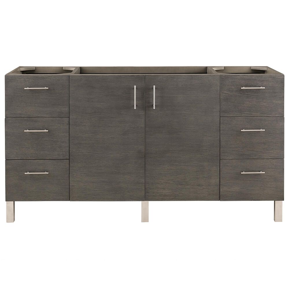 James Martin Metropolitan 60" Single Bathroom Vanity Cabinet in Silver Oak and Satin Nickel, , large