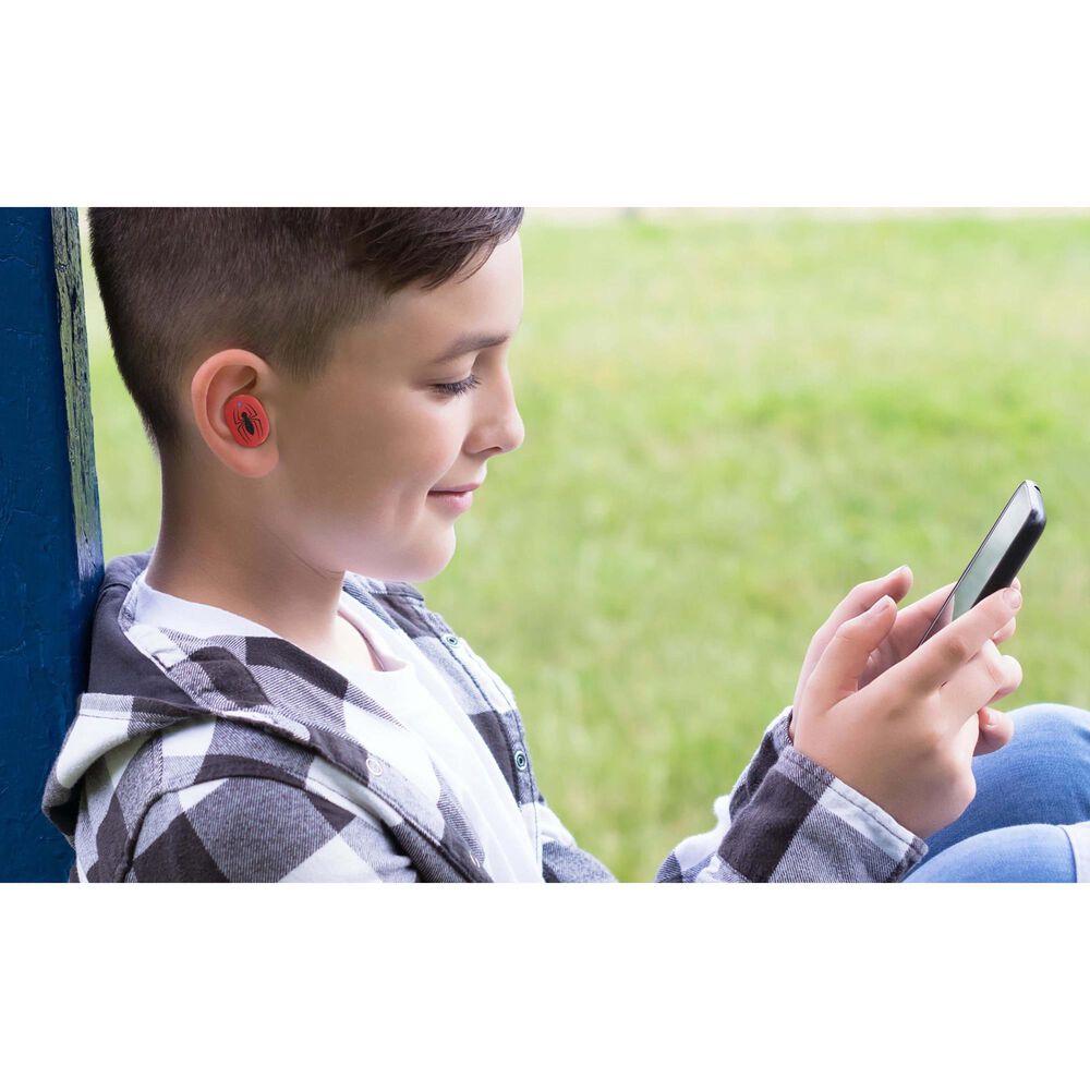 KIDdesigns Spiderman Bluetooth True Wireless Earbuds with Charging Case in Red, , large