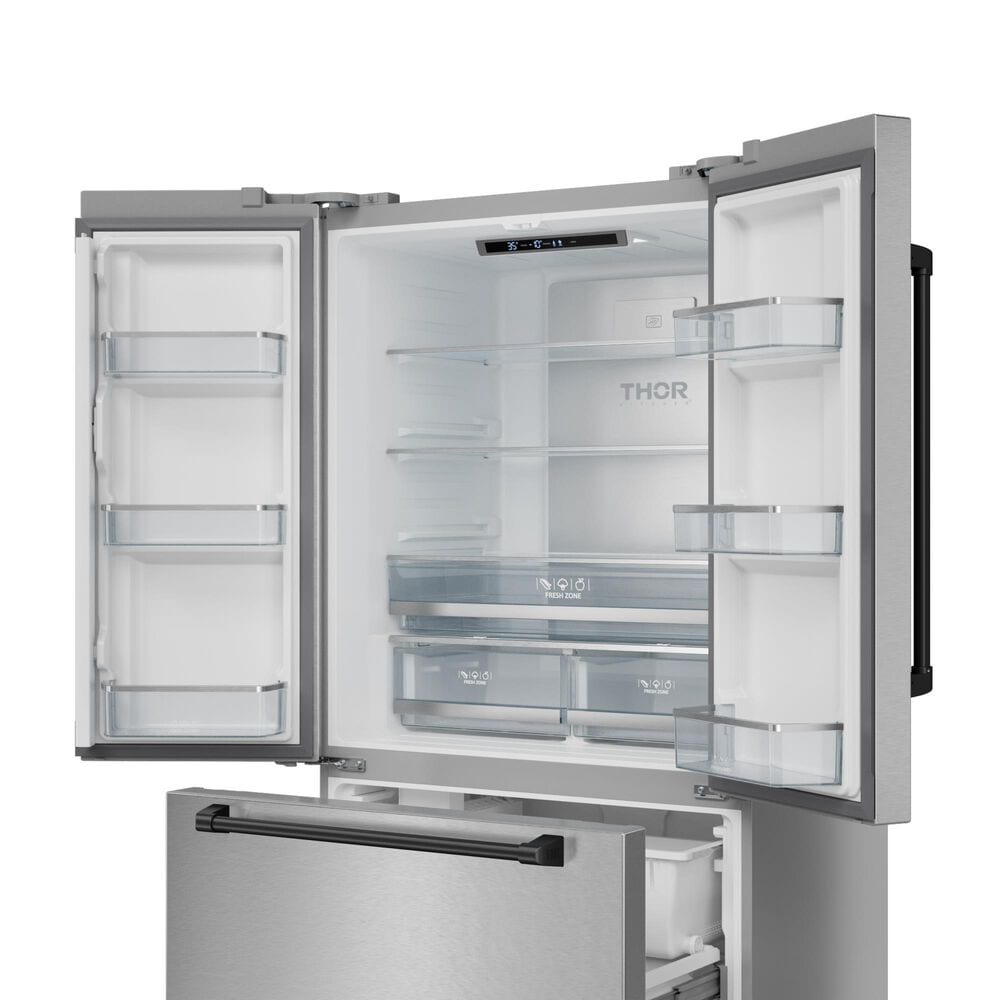 THOR KITCHEN Gordon Ramsay 17.5 Cu. Ft. Counter Depth French Door Refrigerator with Black Kit in Stainless Steel, , large