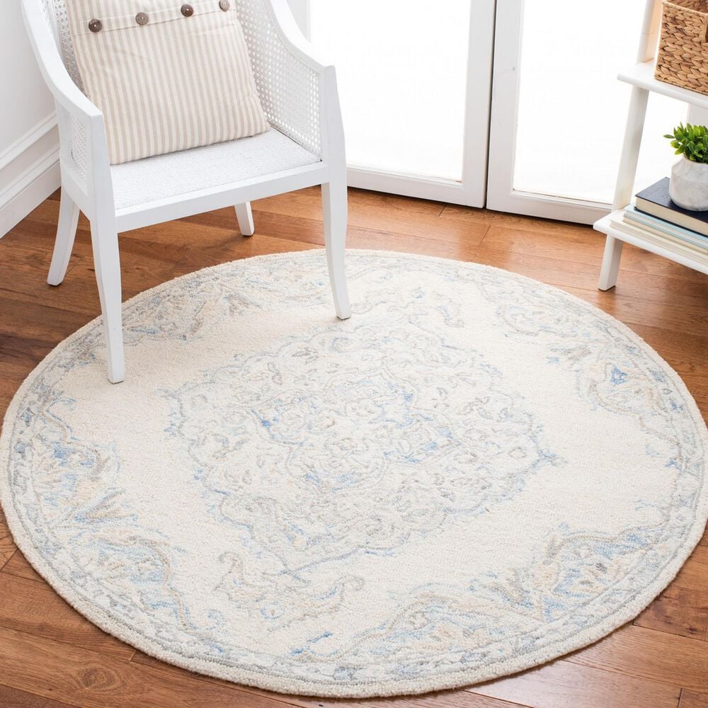 Safavieh Micro-Loop MLP516A 5&#39; Round Ivory and Blue Area Rug, , large