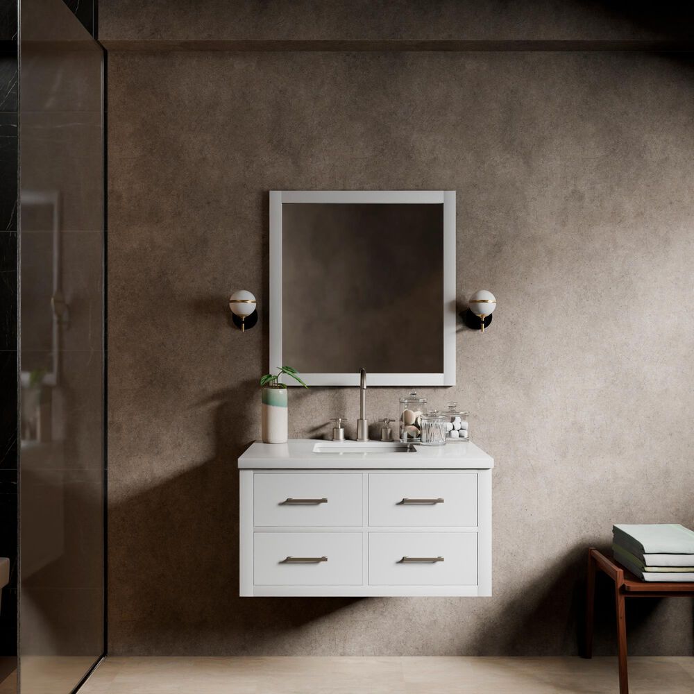 Lexora Home Castor 36" Single Bathroom Vanity in White with 2 cm White Cultured Marble Top and Rectangular Sink, , large
