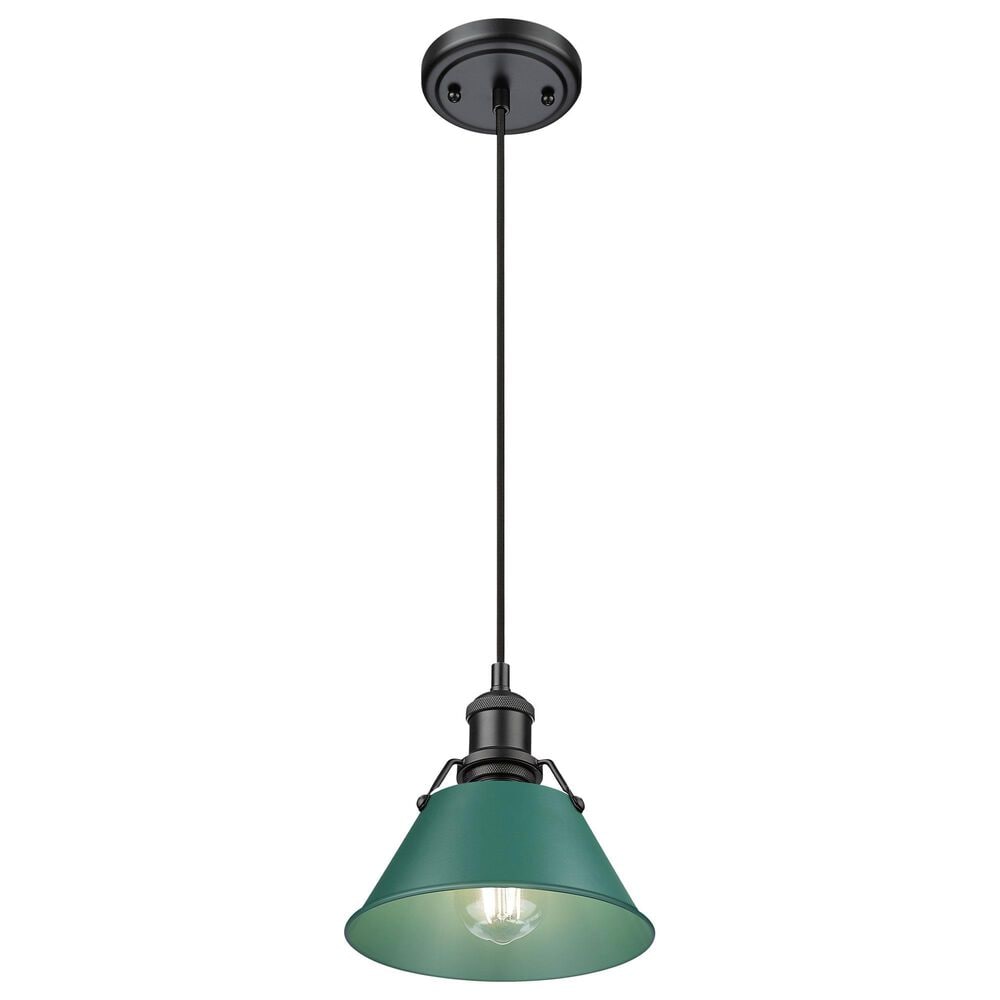 Golden Lighting Orwell 1-Light Small Pendant with Pine Green Shade in Matte Black, , large
