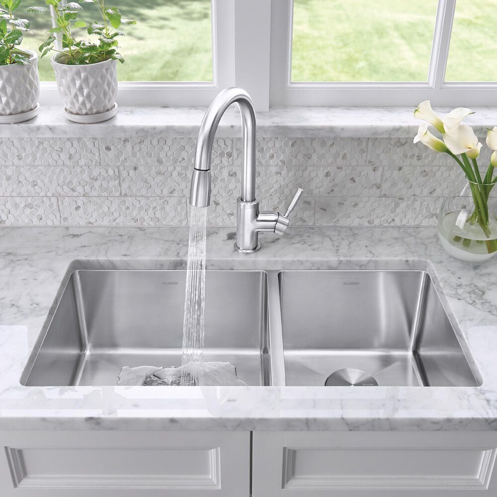 Blanco Quatrus 33&quot; R15 1-3/4 Double Bowl Kitchen Sink in Refined Brushed, , large