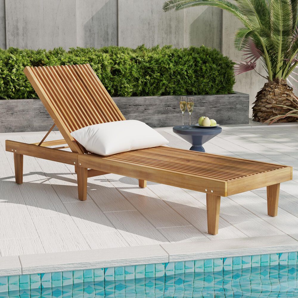 Hearth and Haven Nadine Outdoor Chaise Lounge with Adjustable Back in Teak, , large