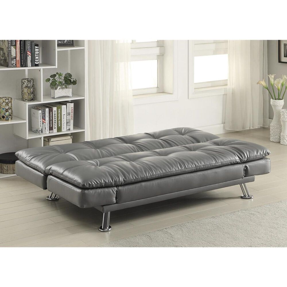 Pacific Landing Dilleston Convertible Sofa with Silver Leg in Dark Grey, , large