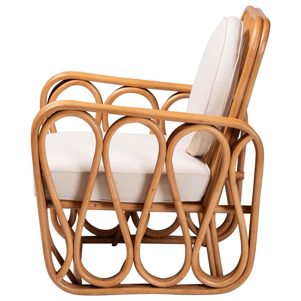 Baxton Studio Tiramisu Arm Chair with Light Honey Rattan in White, , large
