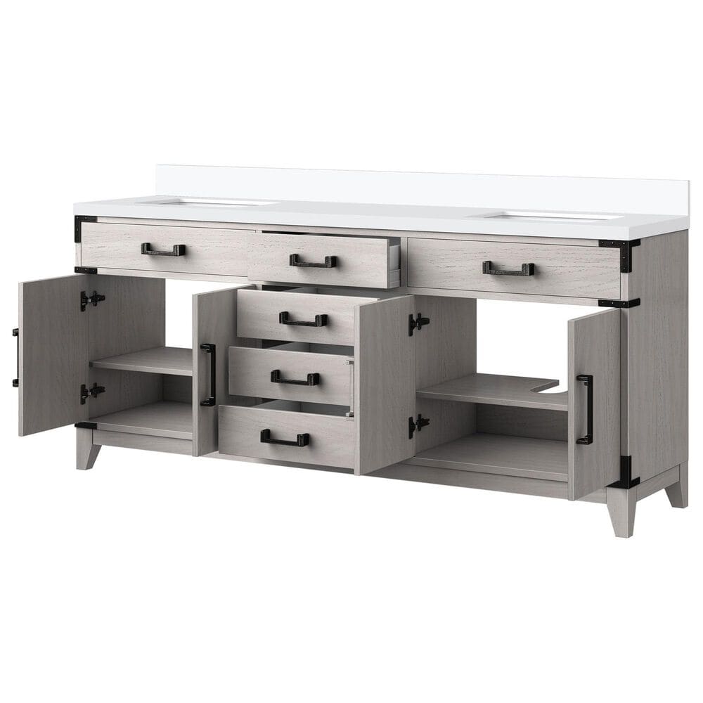 Lexora Home Laurel 72&quot; Double Bathroom Vanity in White Oak with White Quartz Top and Rectangular Sinks, , large