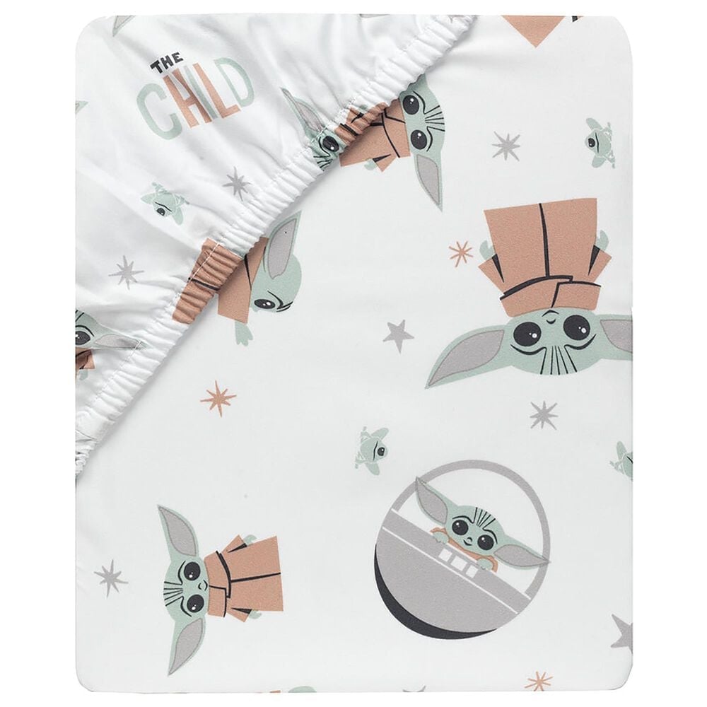 Lambs and Ivy Star Wars The Child Baby Yoda Grogu Fitted Crib Sheet in Taupe, Green and White, , large