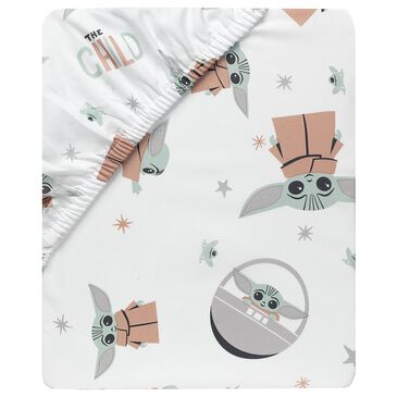 Lambs and Ivy Star Wars The Child Baby Yoda Grogu Fitted Crib Sheet in Taupe, Green and White, , large