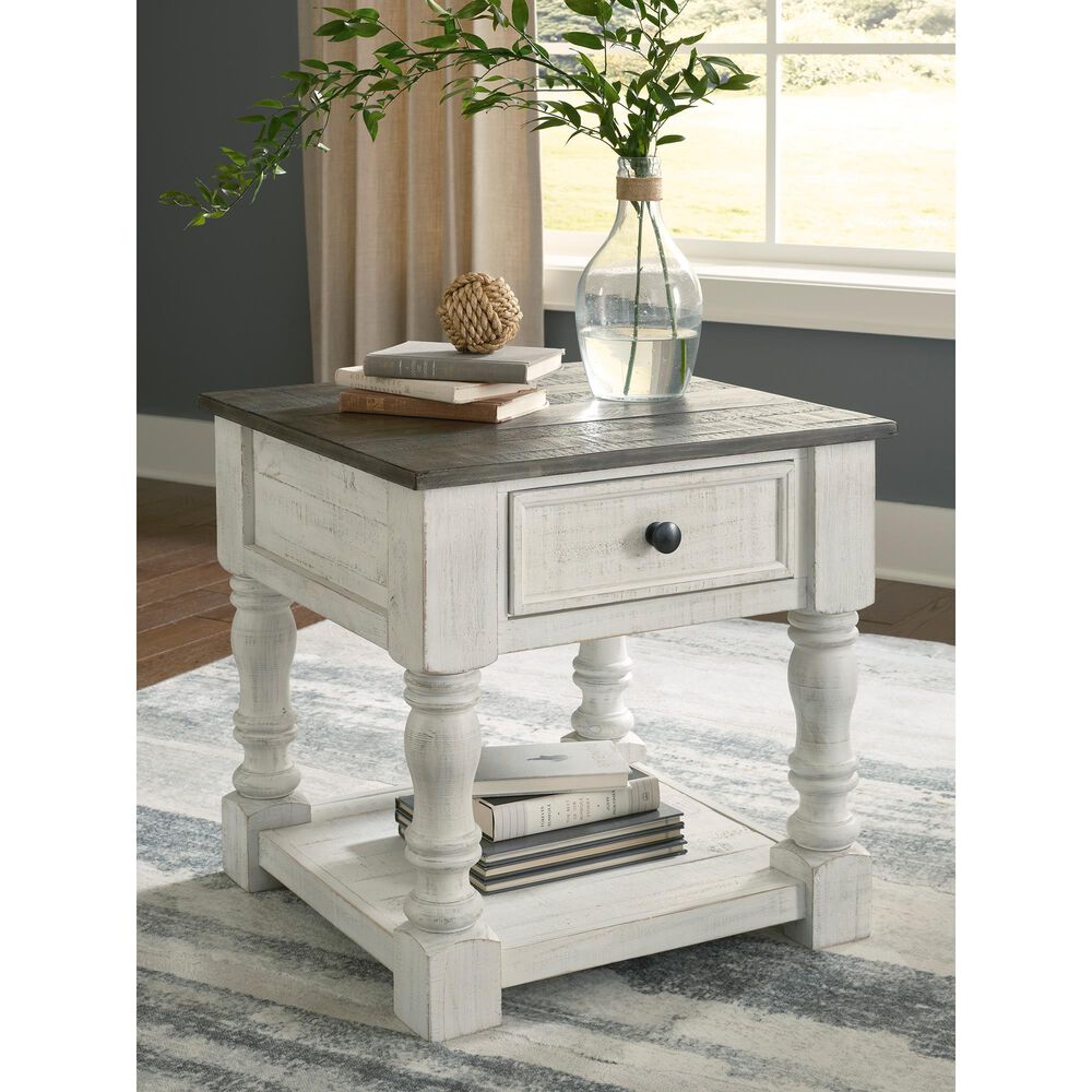 Ashley Havalance End Table in Distressed Vintage White and Weathered Gray, , large