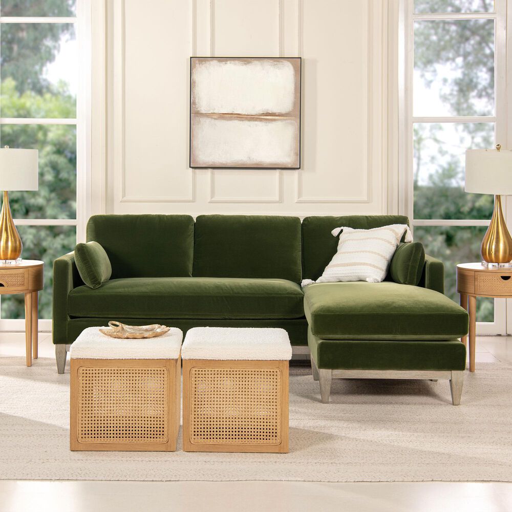 Jennifer Taylor Home Knox 2-Piece Stationary Reversible Sectional Sofa in Olive Green Velvet, , large