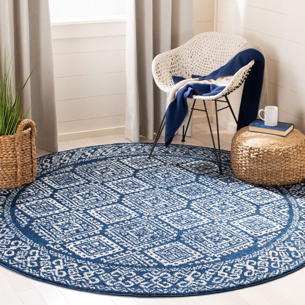 Safavieh Tulum Traditional 6&#39;7&quot; Round Ivory and Navy Area Rug, , large