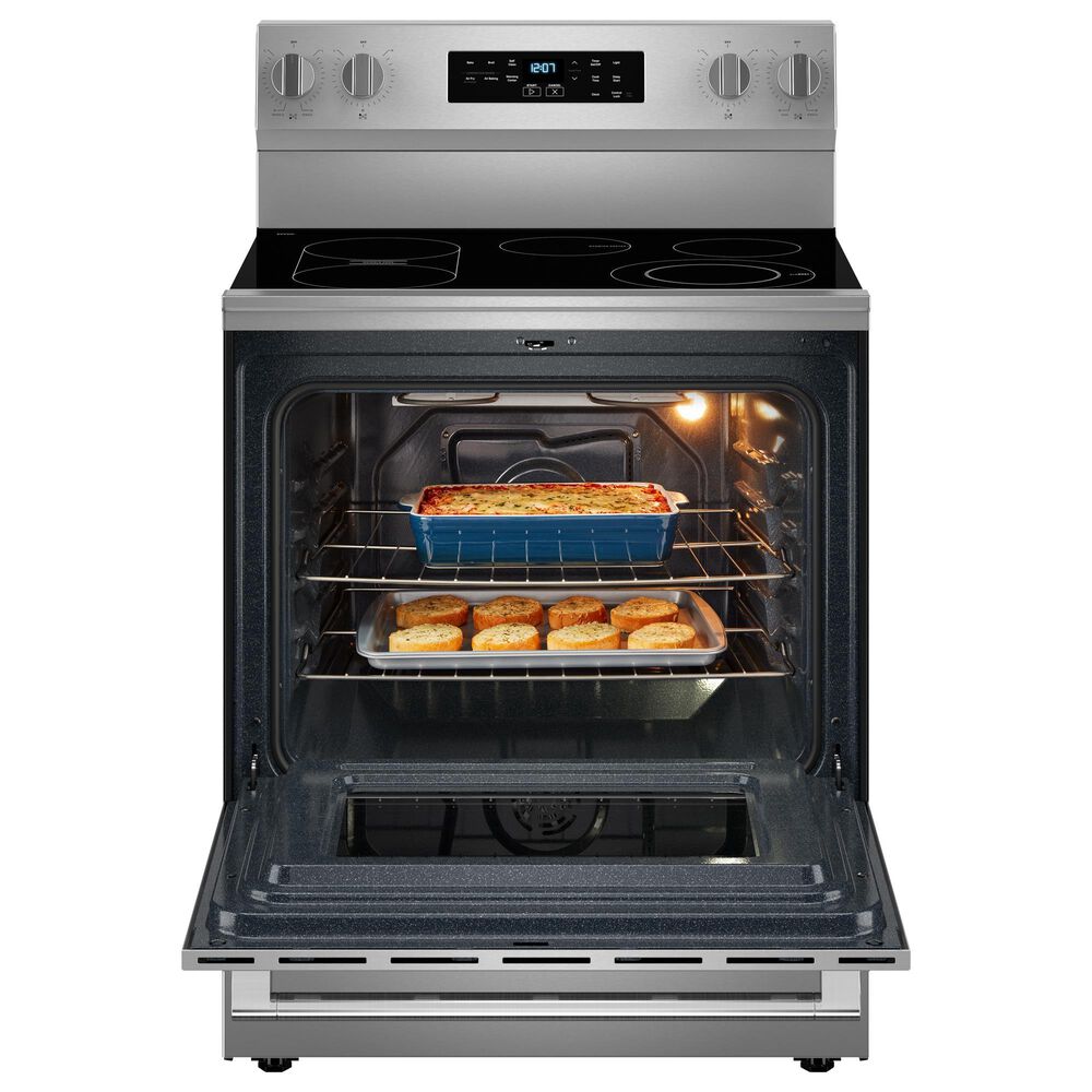 Maytag 2-Piece Kitchen Package with 1.1 Cu. Ft. Over-the-Range Flush Microwave and 5.3 Cu. Ft. Electric Range in Fingerprint Resistant Stainless Steel, , large