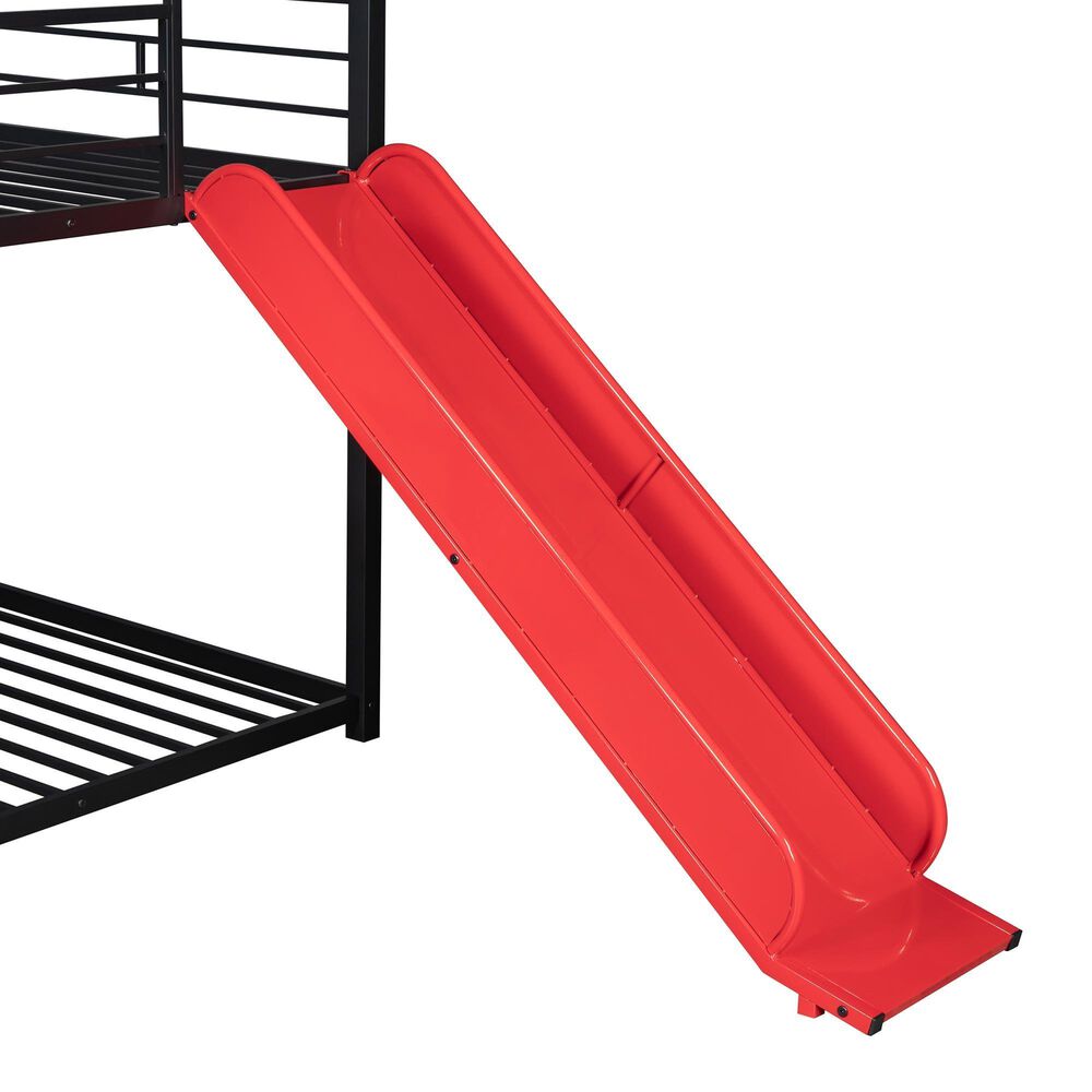 Hearth and Haven Twin over Twin House Bunk Bed with Built-in Slide in Black and Red, , large