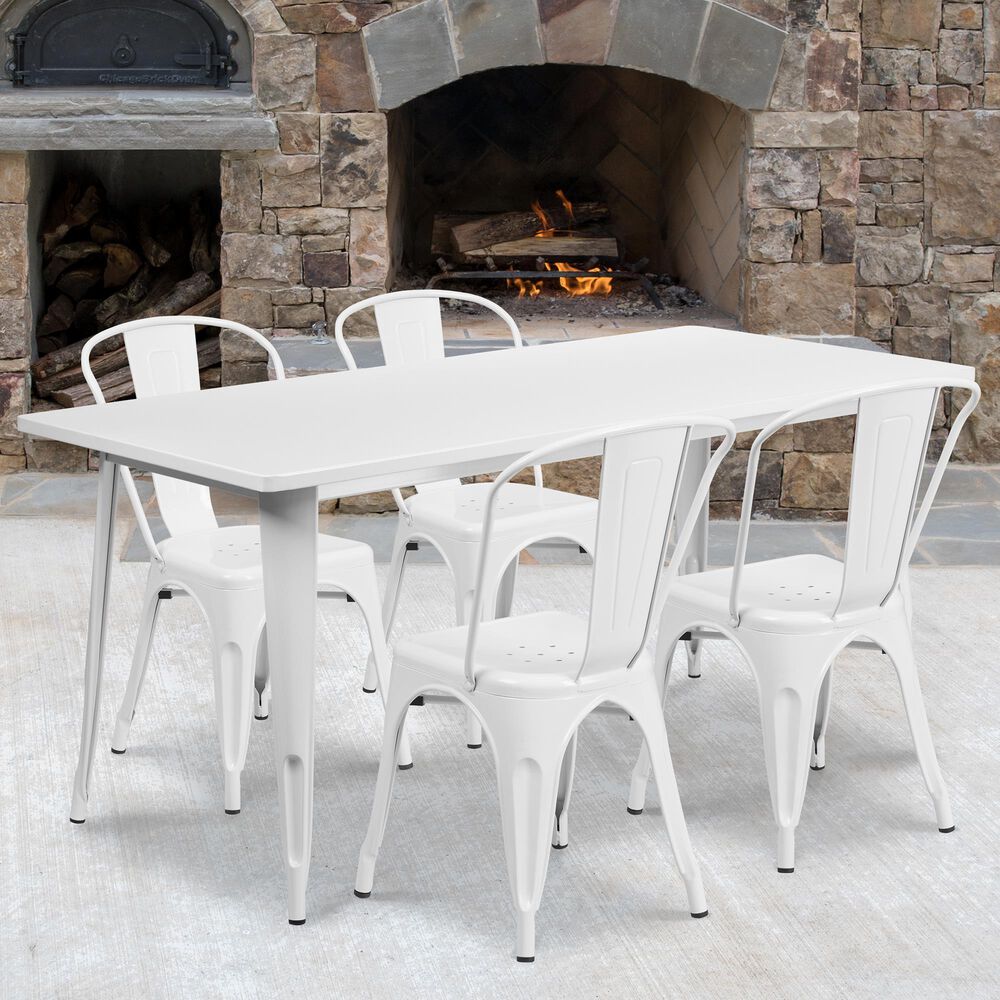Flash Furniture 5-Piece Metal Table Set in White, , large